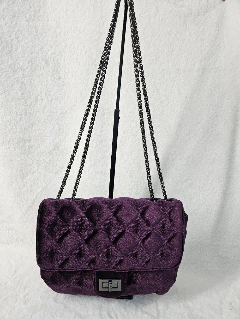 Quilted Velvet Purple Shoulder Bag